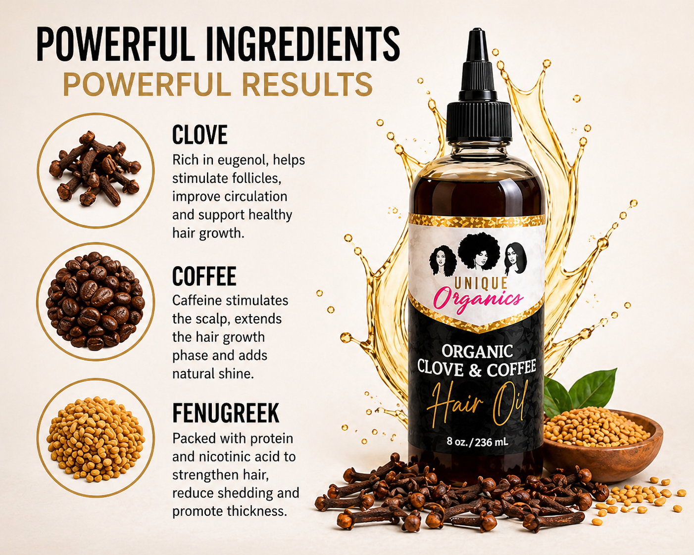 Fast Growth Hair Oil, Clove, Coffee & Fenugreek